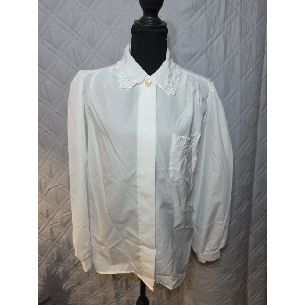 Act III Vintage White Collar Blouse Long Sleeve Button Up Made in USA Sz 10